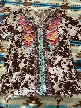 Savanna Jane Brown and Cream Embroidered Floral Tunic